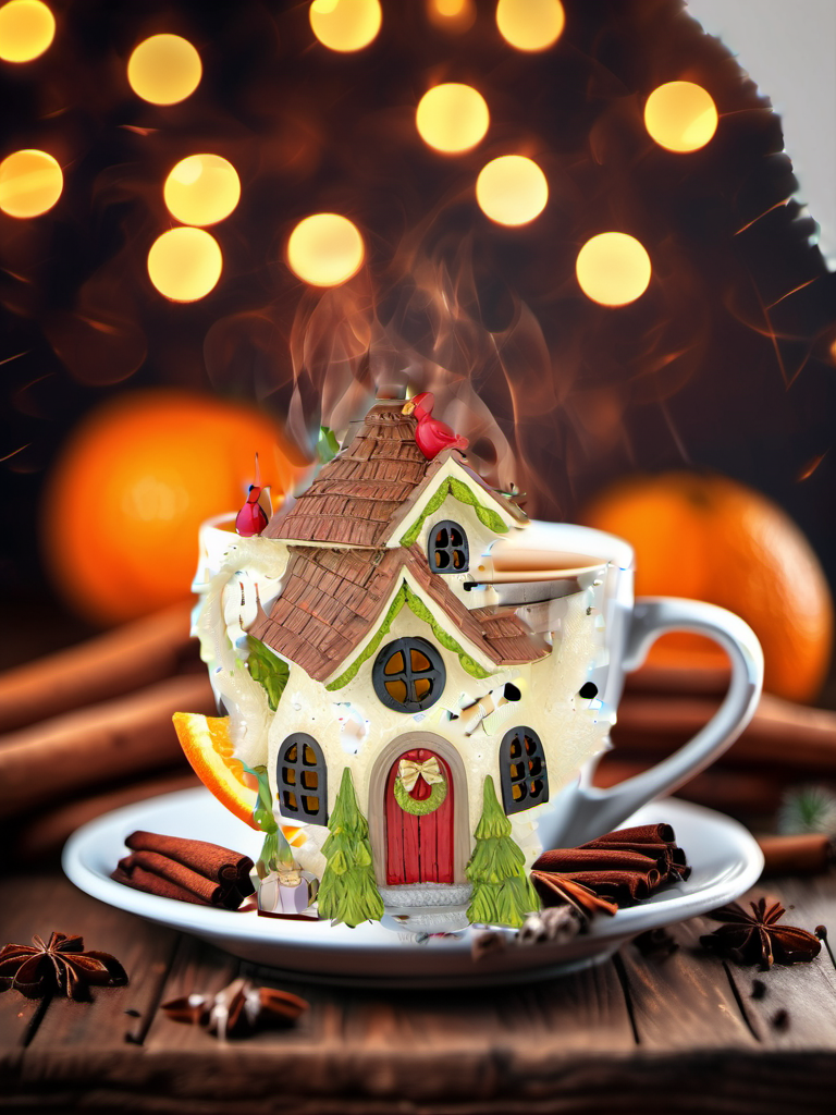 Beige Teacup House hot cocoa festive scene