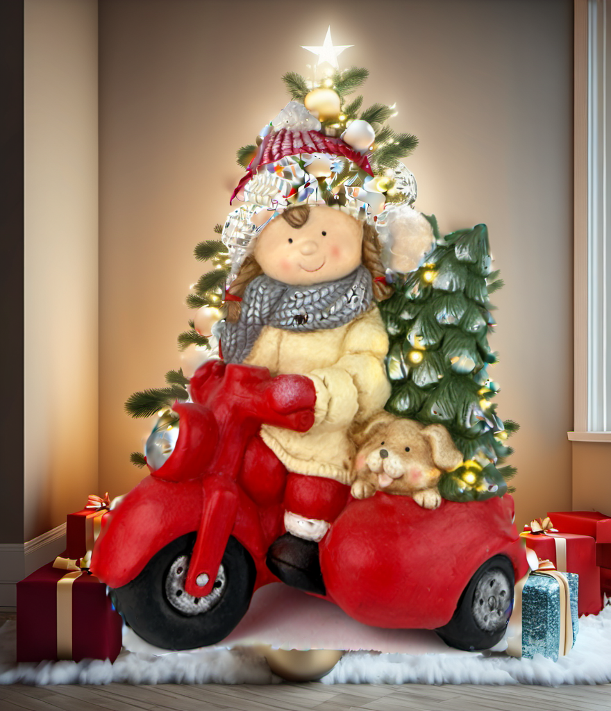 Red Motorcycle Girl Christmas festive scene 2