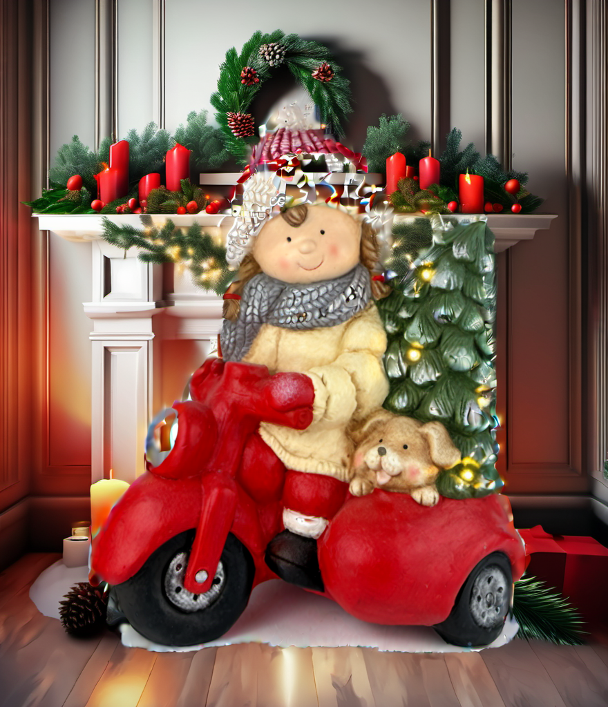 Red Motorcycle Girl Christmas festive scene 3