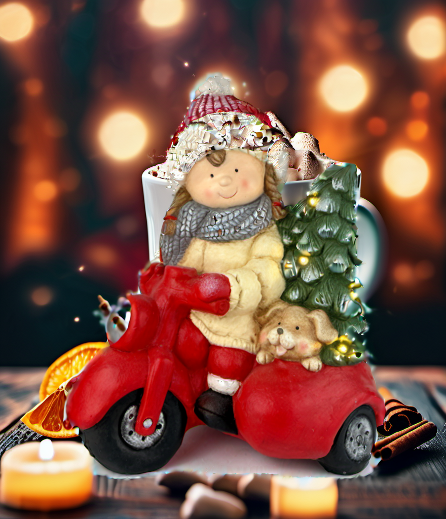 Red Motorcycle Girl Christmas festive scene 4
