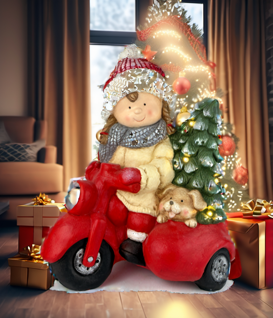 Red Motorcycle Girl Christmas festive scene 2