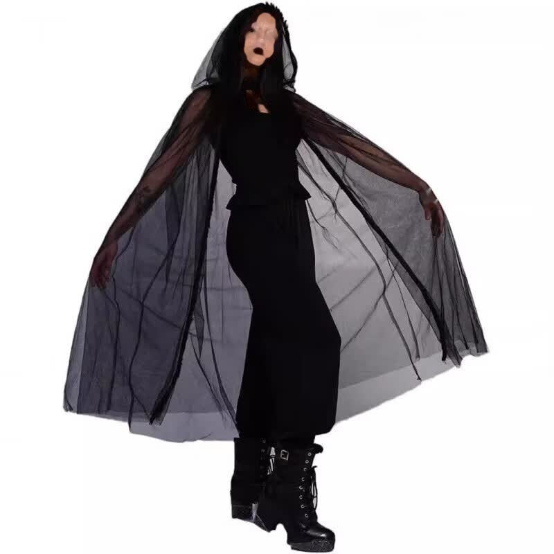Halloween Vampire Bride Mesh Veil Cape