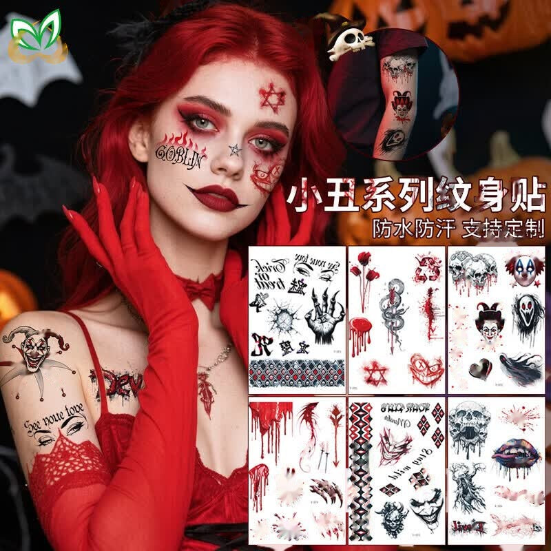 Halloween Clown Face Tattoo Stickers