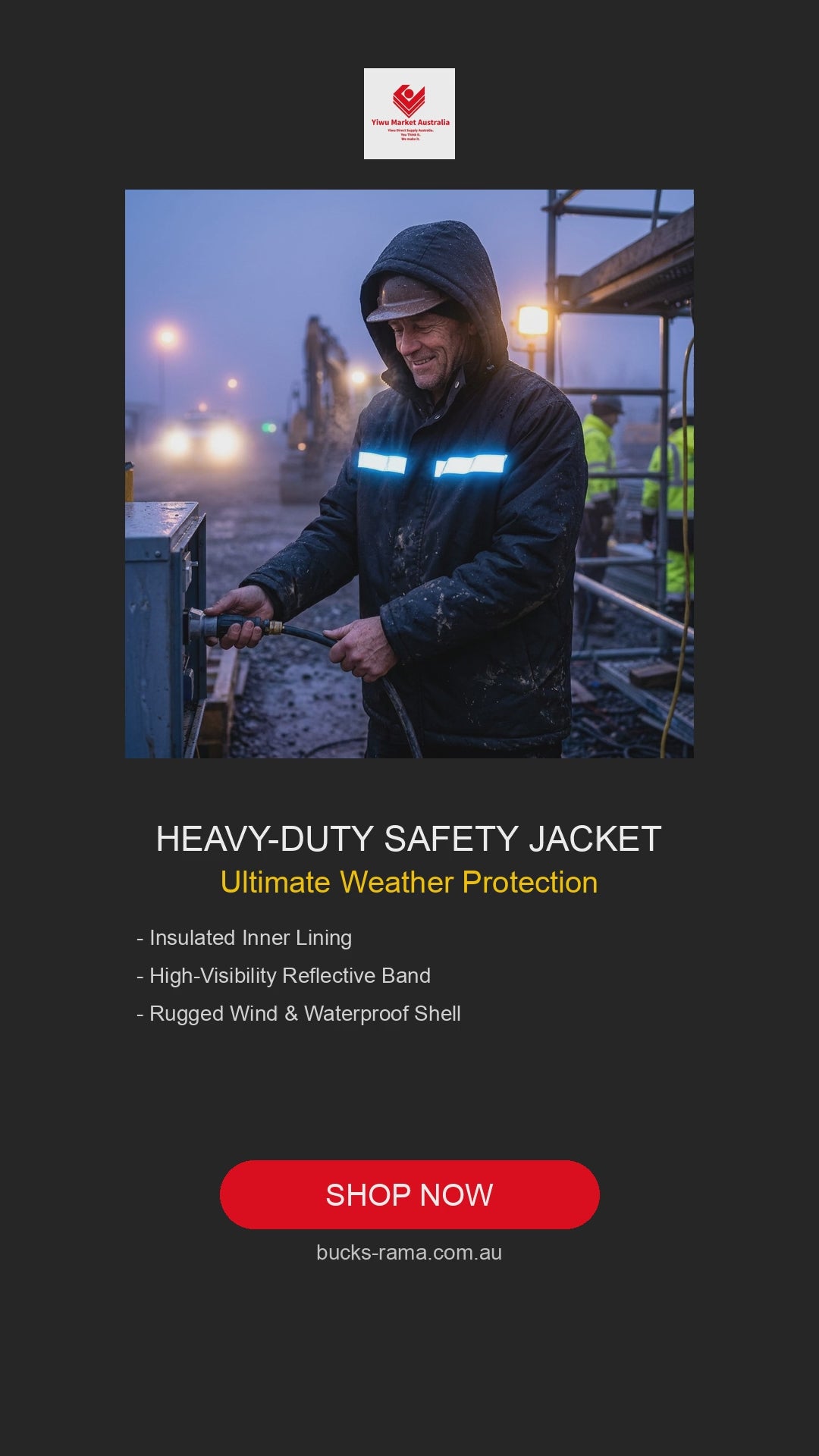 Heavy-Duty Insulated Black Hooded Safety Jacket Promotional TikTok Video