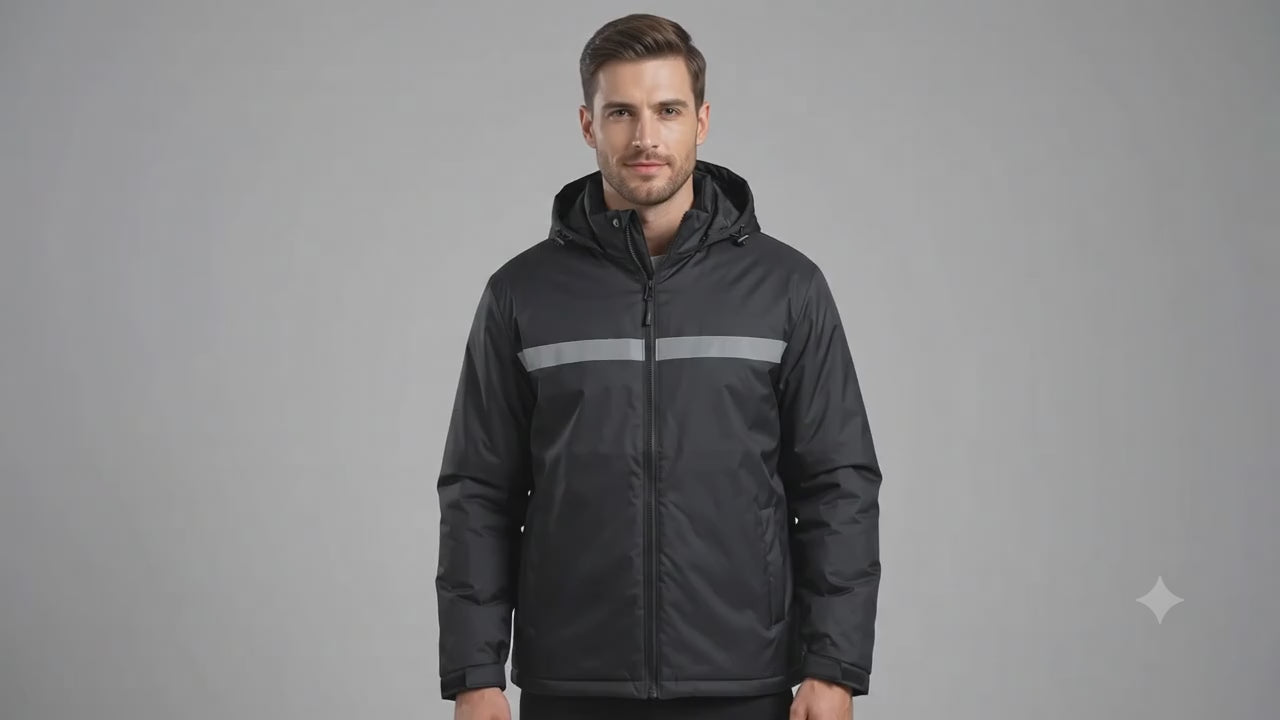 Heavy-Duty Insulated Black Hooded Safety Jacket
