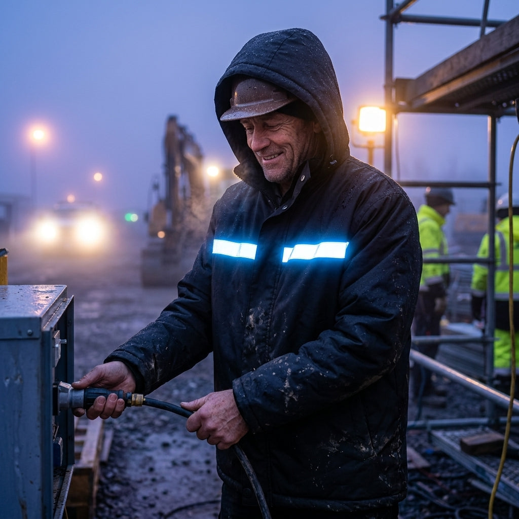 Heavy-Duty Insulated Black Hooded Safety Jacket construction site preview