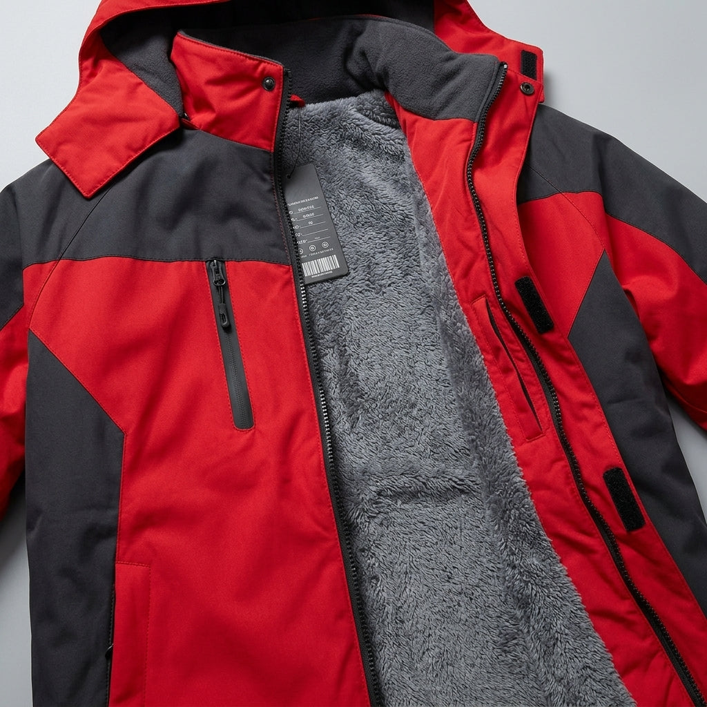 All-Weather Two-Tone Fleece-Lined Hooded Jacket interior grey fleece lining detail
